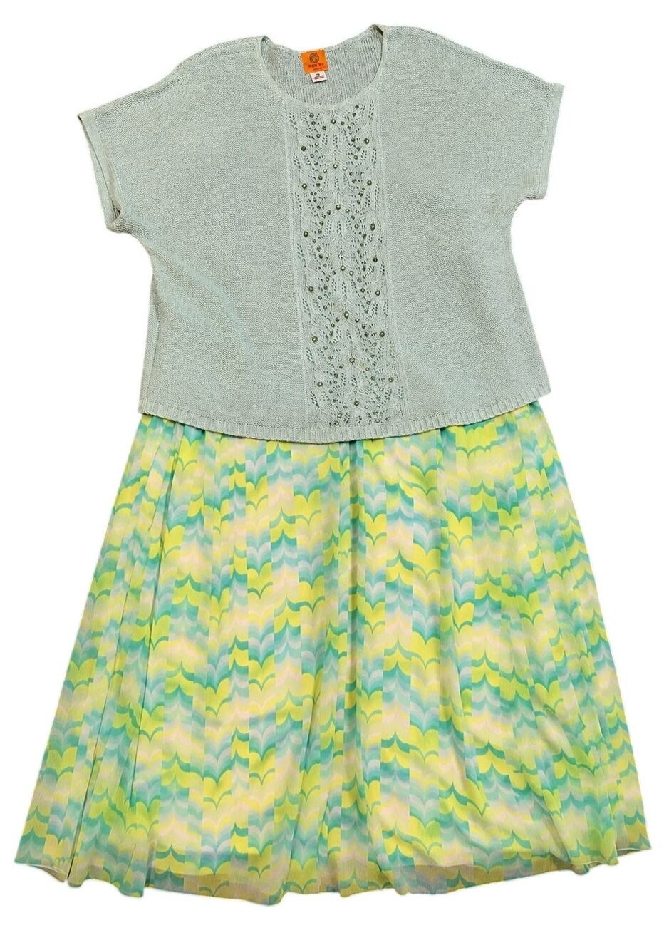 Ruby Road Two Piece Mint Embellished Sweater & Chiffon Sirt Set, Plus Size 2X